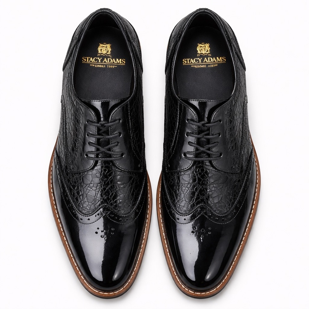 Stacy Adams Dayton Wingtip Oxford Black Patent Croc Embossed Dress Shoes Mens 11